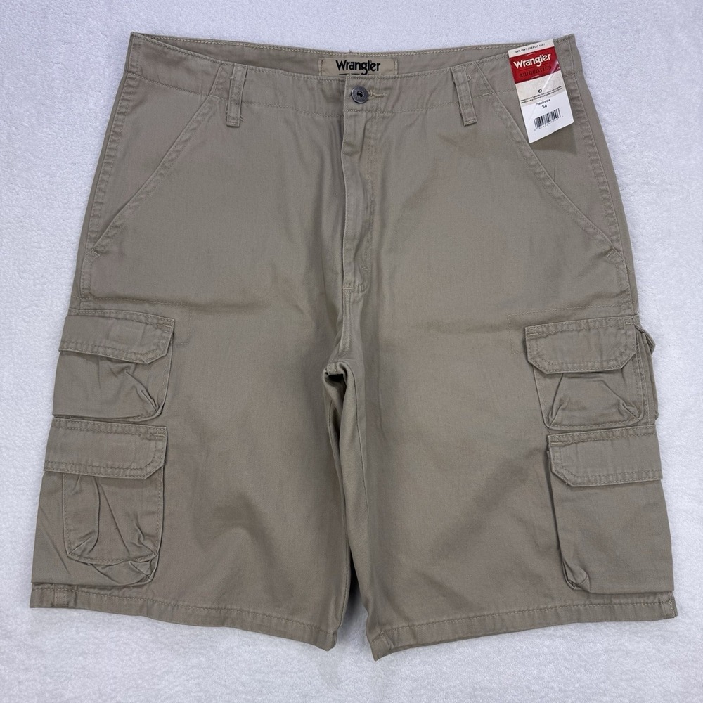 Wrangler Authentics Twill Cargo Shorts Men 34‎ Beige 10" Inseam Flat Front NWT